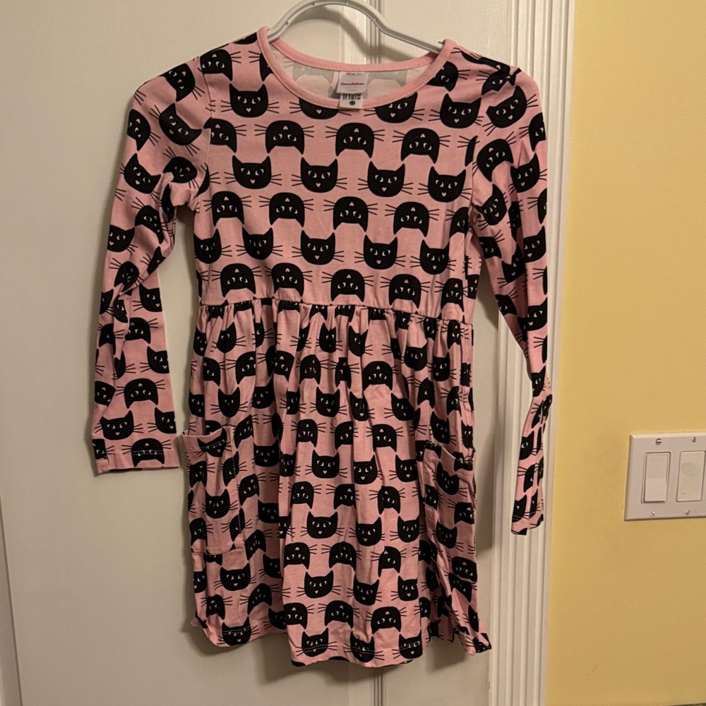 Hanna Andersson Pink Dress with Black Cat Design